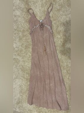 Light Mocha Dot Print V-Neck Maternity Midi Dress